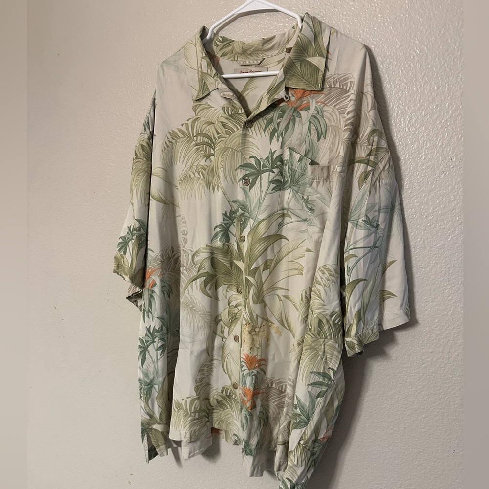 Tommy Bahama 100% Silk Palm Print Hawaiian Shirt Big & Tall 3XB Shirt Hanger28.